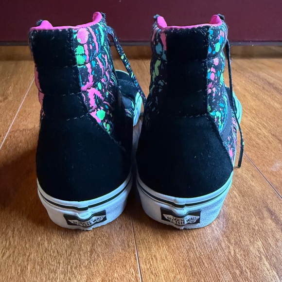 VANS Sk8 Hi Black Pink Neon Paint Splatter Skate Shoes Womens 9 Mens 7.5 Mid. - Picture 6 of 9